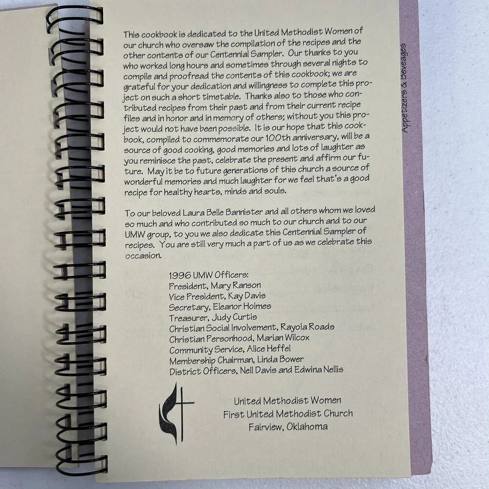 Vtg‎ Centennial Sampler Cookbook 1896-1996 Fairview OK United Methodist Church